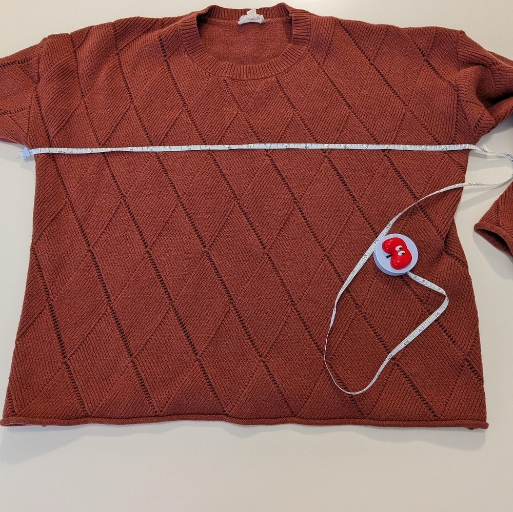 Hem & Thread Rust‎ Brown Diamond Pointelle Knit Sweater Crew Neck Large - Picture 5 of 7